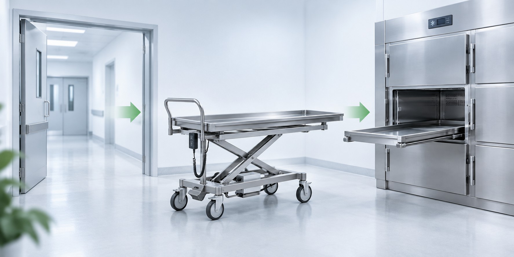 Convert the corridor into a transfer route for morgue equipment.