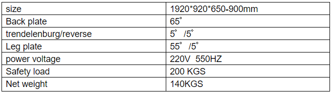 Parameters of Gynecology Nursing Bed