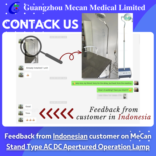 Terugvoer oor Stand Type AC DC Apertured Operation Lamp van Indonesiese kliënt |MeCan Medies