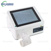 MECANMED blood gas analyzer displaying on-screen test results and printing a patient report.