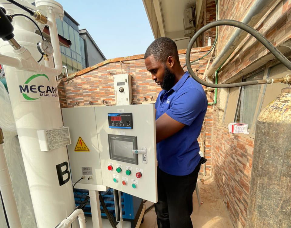 Our local engineering team performing professional installation for a hospital PSA oxygen plant.
