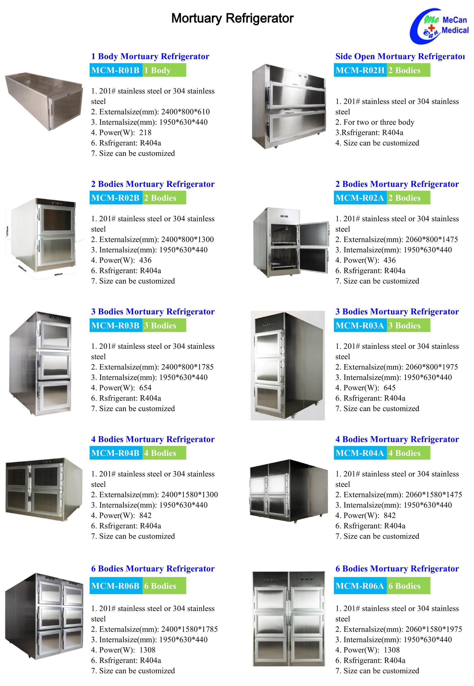 Medical Hospital Stainless Steel Bodies Morgue Freezer Refrigerator