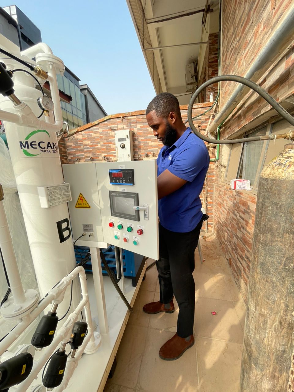 Professional engineer carefully connected the control panel