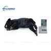 MECANMED electronic dog CPR model with black dog simulator and control unit displaying numerical readings on a white background.