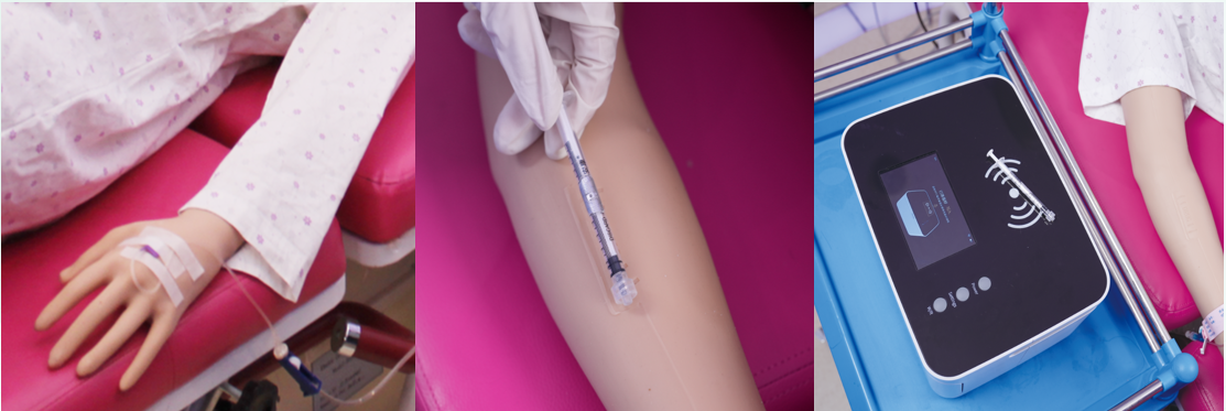 MECANMED birth simulator demonstrating pharmacological response simulation in obstetric training