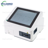 The MECANMED medical analyzer displays its main interface with options for sample testing, data, and quality control.