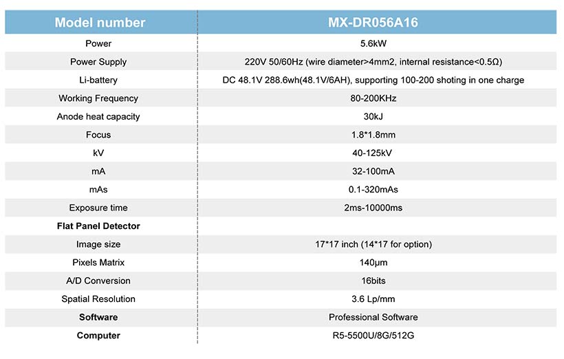 5.6kW MX-DR056A16 X Ray Machine specification