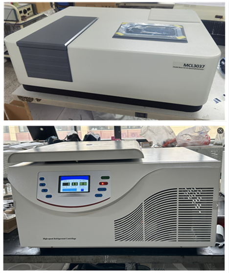 A spectrophotometer and a centrifuge ready for package