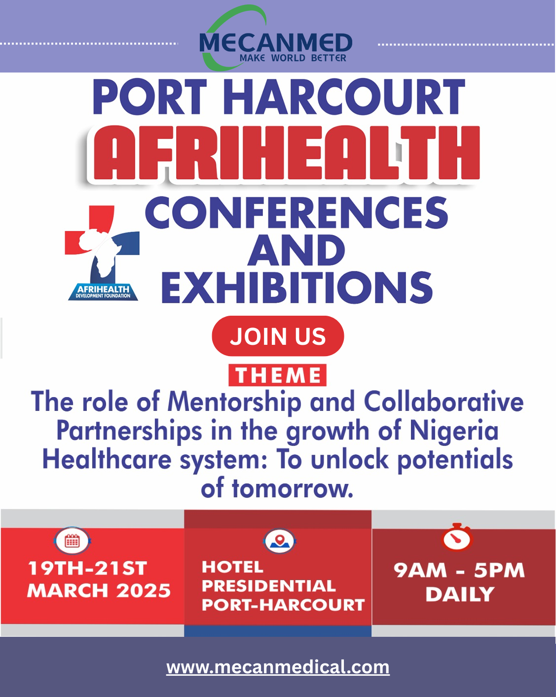 MECANMED to exhibit at AFRIHEALTH 2024 in Port Harcourt, Nigeria.
