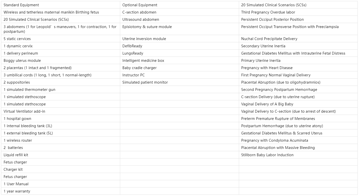 Technical Specifications of birthing simulator manikin