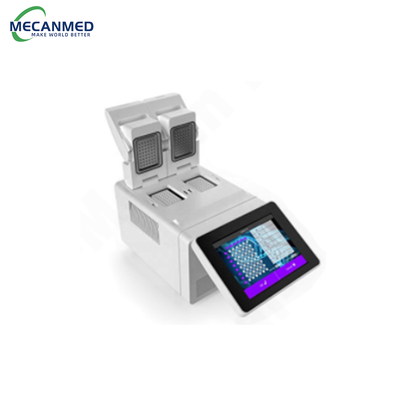 A MECANMED multi-block thermal cycler with touchscreen display, essential clinical lab equipment for PCR diagnostics.