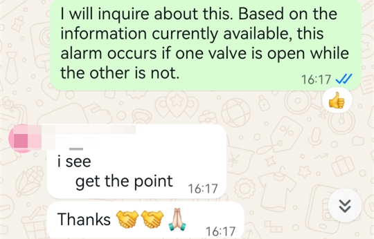 Customer appreciation chat for MeCanMed after-sales support following successful dental nitrous oxide system troubleshooting.