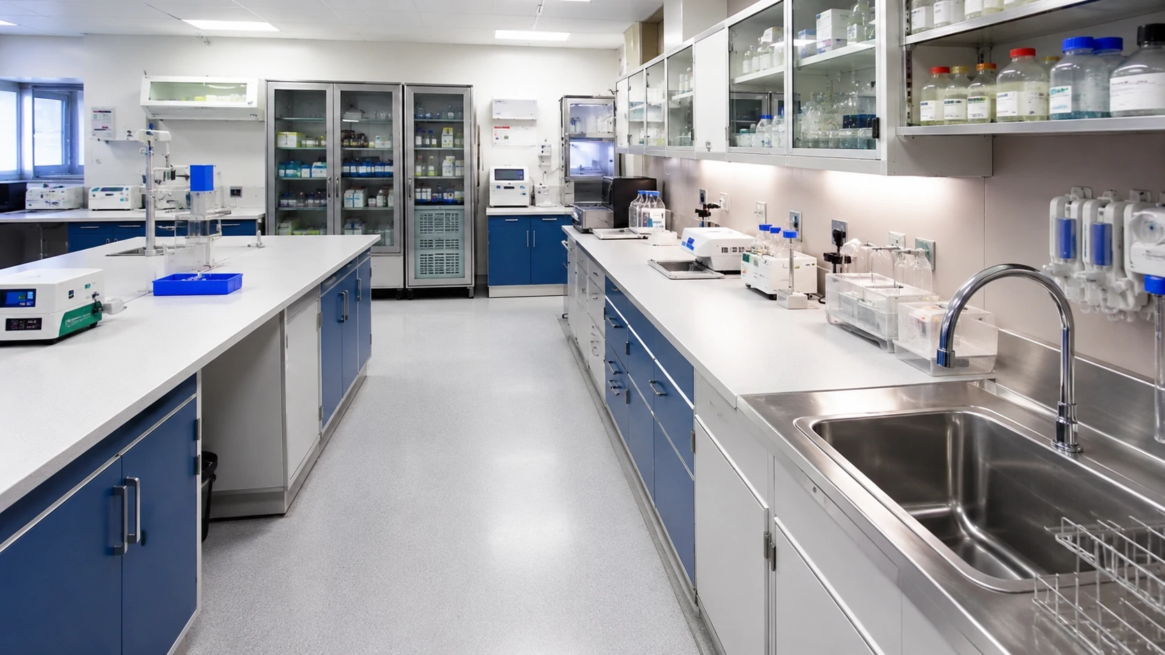 Laboratory and Utility Areas Laboratories need more than analyzers and testing instruments. They also need workbenches, storage cabinets, washing areas, reagent storage, sample storage and utility furniture to support daily testing workflow. Typical products include laboratory benches, storage cabinets, reagent cabinets, stainless steel sinks, washing tables, supply cabinets, sample storage cabinets, anti-static flooring and cleanroom or controlled-area flooring. Before purchasing, buyers should confirm laboratory function, analyzer quantity and layout, water and power requirements, ventilation or clean-area requirements, reagent and sample storage needs, and whether anti-static or controlled-area flooring is required.