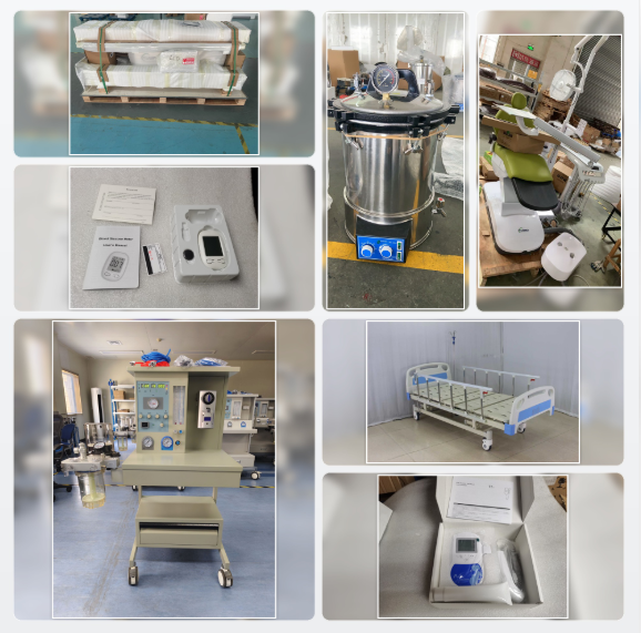 Medical equipment package for Zimbabwe hospital including anesthesia machine, dental chair, autoclave, and hospital bed.