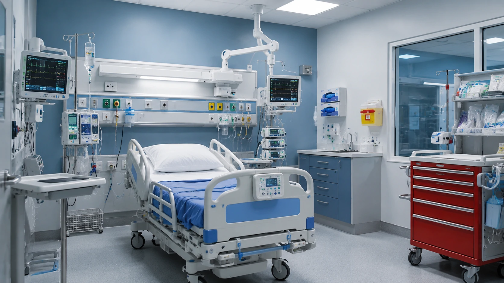 Hospital&nbsp;laboratory&nbsp;with&nbsp;benches,&nbsp;storage&nbsp;cabinets,&nbsp;stainless&nbsp;steel&nbsp;sink,&nbsp;reagent&nbsp;storage&nbsp;and&nbsp;clean&nbsp;flooring.