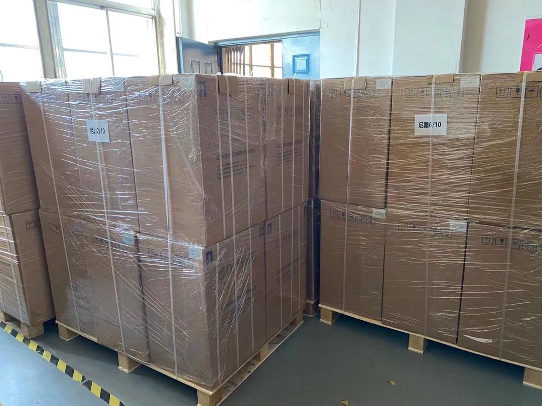 MECANMED medical oxygen concentrators packed on pallets for fast air freight delivery to a Zimbabwe hospital.